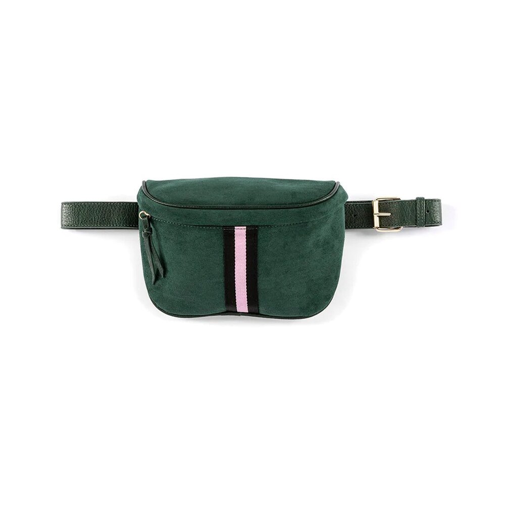 Blakely Green Vegan Suede & Leather Belt Bag with Razor Stripe Detail